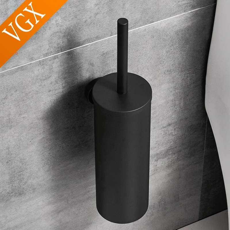 Toilet Brush Holder VGX Bathroom Toilet Brush Holder Stainless Steel Wall Mount Cleaning Brush Holder Set Household Accessories Black Brushed Chrome