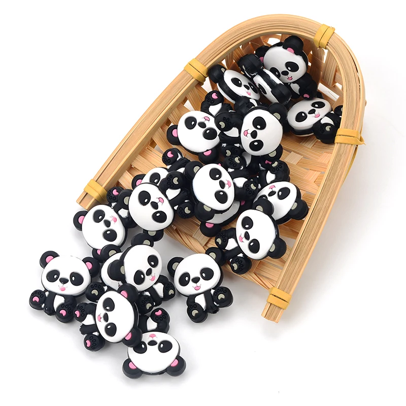 10 шт Детские Прорезыватели панда лиса слон Силиконовые Бусины DIY Пищевая силиконовая игрушка грызун медсестры подарок аксессуары силикон без БФА - Цвет: panda-MIX
