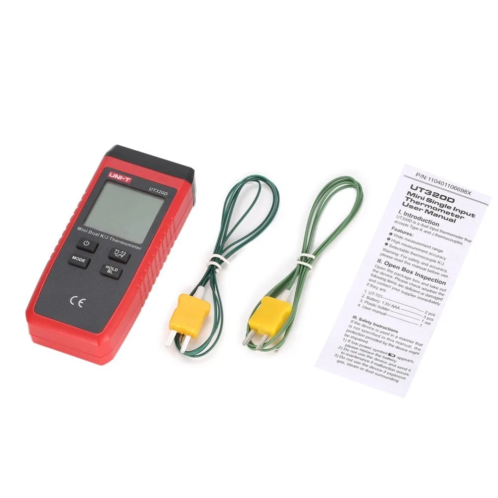 UNI-T UT320A UT320D термометр K/J Тип двухканальный цифровой термопара термометр ручной измеритель температуры с датчиком зонда