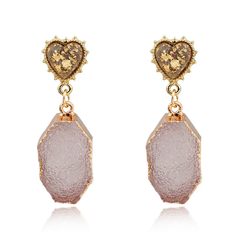 Fancy Wedding Bijoux Heart Druzy Resin Earrings Drop Earrings For Women Jewelry Statement Gifts For Women Accessories Mujer Moda