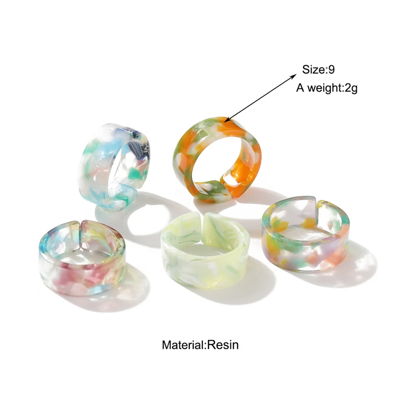 17KM Korean Colorful Transparent Resin Acrylic Rings Set for Women Trendy Geometric Square Round Ring Wedding Jewelry