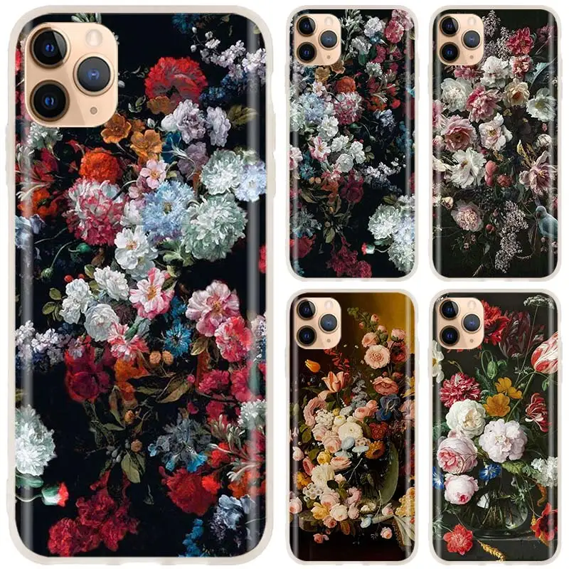 soft silicone case For iPhone 12 Mini 11 Pro XS Max XR X 8 7 6 Plus 5S SE S Cover stilleven met bloemen bumper Cases | Мобильные