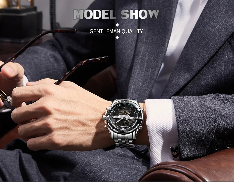 KADEMAN Gold Watch Men Dual Display Wristwathes Stainless Steel Digital Quartz Sport Men's Watches 2021 Luxury Brand Waterproof