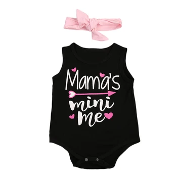 

Mamas Mini Me Print Sleeveless Bodysuit with Headband For Baby Girl