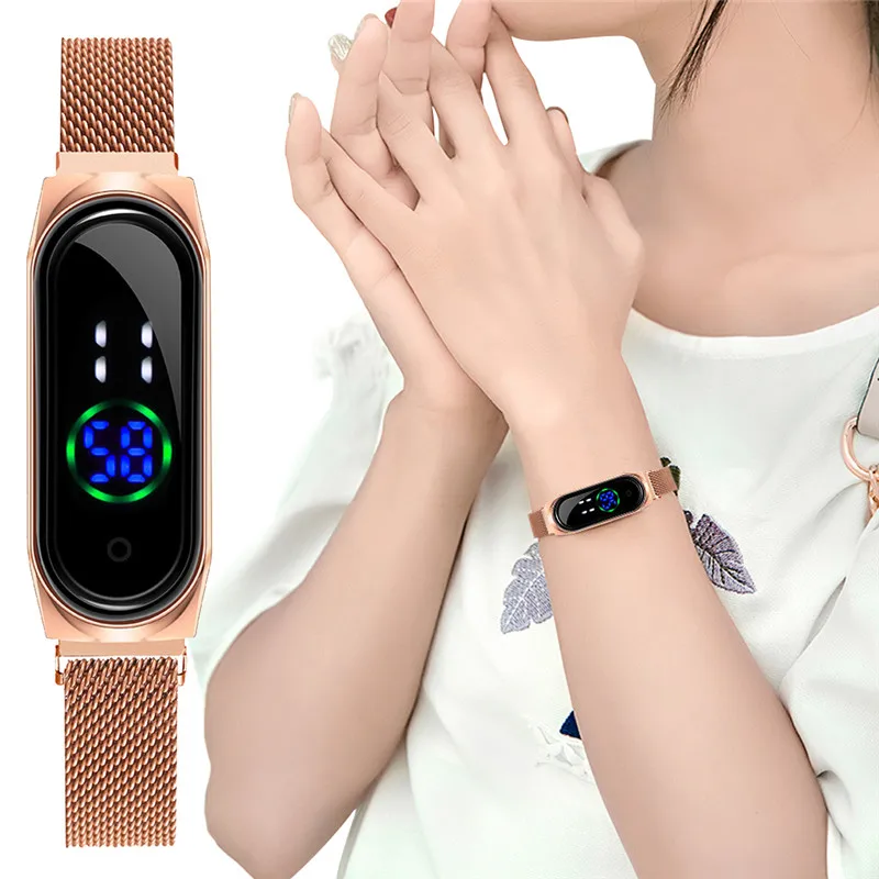 

relogio feminino Fashion Touch Screen LED Women Watches Ladies Casual Magnetic Mesh Belt Electronic Digital Watch zegarek damski