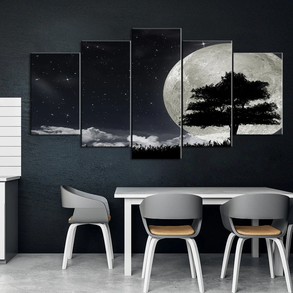 5 Piece Decorative Painting Poster Fashion Office Home Mural The shadow of trees in the starry sky Scenery Wholesale | Дом и сад