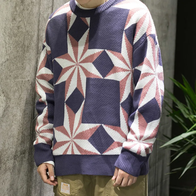 YUECHE Autumn And Winter Men's New Round Neck Long-sleeved Diamond Pattern Sweater Multi-color Ordinary Wool Trend Large Size YUECHE Autumn And Winter Men's New Round Neck Long-sleeved Diamond Pattern Sweater Multi-color Ordinary Wool Trend Large Size