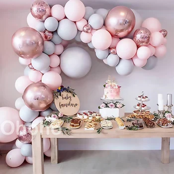 

Ohoho Pastel Macaron Pink Grey Balloon Garland Kit ballon Arch Decoration for Birthday Party Wedding Baby Shower Gender Reveal