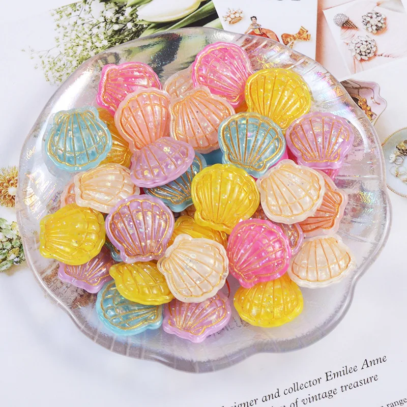 

10Pcs Kawaii Glitter Shell Flatback Resin Cabochon Flat back Resins for Kids Hair Bows Accessories DIY Scrapbooking Phone Decor