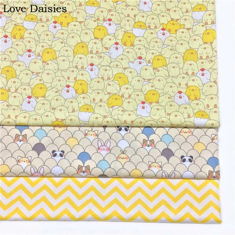 Cotton Twill Cloth Cartoon Yellow Chicken Panda Rabbit Chevron fabric for DIY Crib bedding Cushion Dess Handwork Home Decor