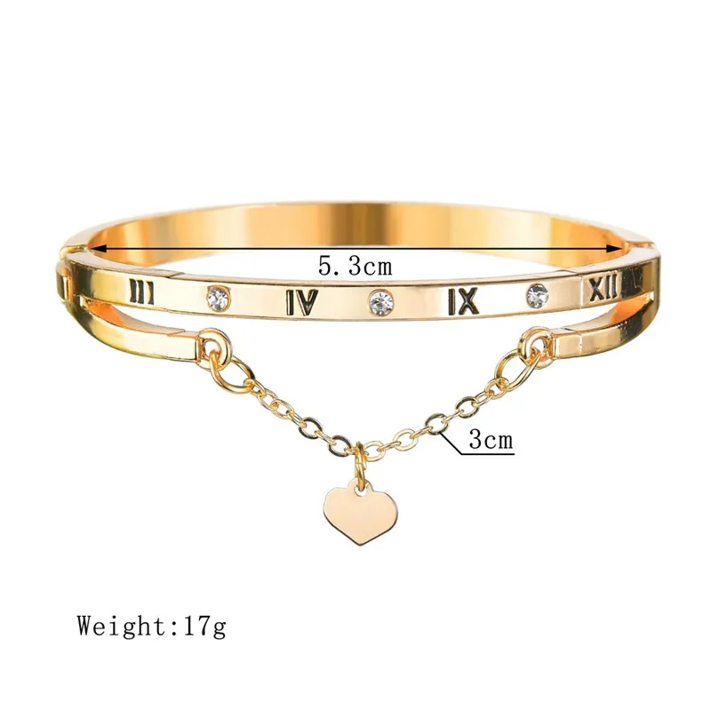 Bangle Bracelet Chain Bracelet LETAPI Rose Gold/Gold/Silver Color Bracelets & Bangles Heart Roman numerals Charm Bracelet for Woman