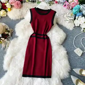 

Knitted Dress Women Fashion O Neck Sleeveless Ladies Vestidos Summer 2020 Elegant Slim Stretch Waist Bodycon Dresses