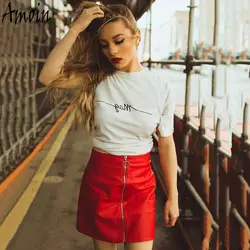 2018 Новое модное женское платье черно-белое с рисунком искусственная кожа Высокая летняя женская красная короткая юбка карандаш