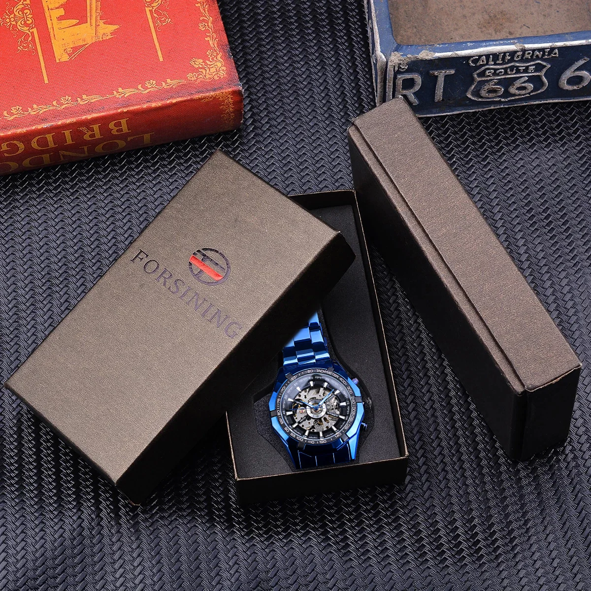 Forsining Mechanical Men's Wristwatch Skeleton Hollow Automatic Watch 3Bar Stainless Steel Men Watches Blue Fashion Reloj Hombre mechanical watch