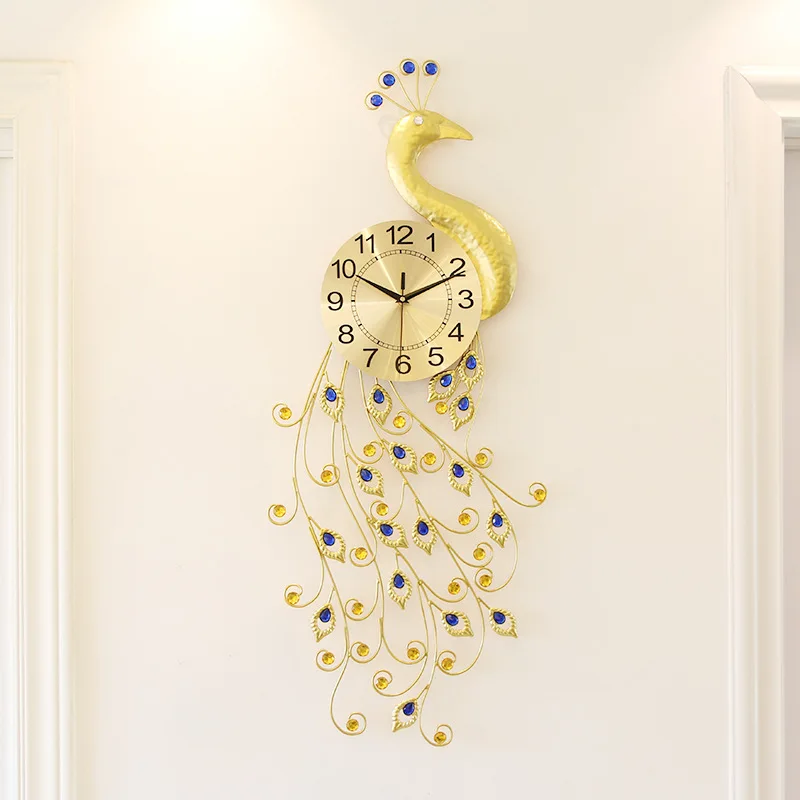 38x92cm Peacock Wall Clock Iron Quartz Wall Clock clock Gold  