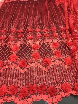 

2020 High Quality Lace 3D Flower Lace Fabric Beautiful stones and beads lace fabric For Nigerian Wedding FJ28071