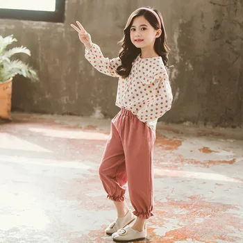 

YourSeason 2020 Spring Autumn Girls Tops Blouses And Harem Pants Suit Cute Girls Fashion Polka Dot Print Tops Two Piece Set