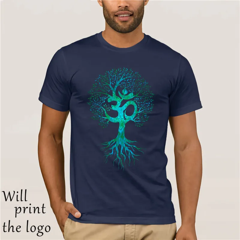 Gli uomini Maglietta Om Albero Della Vita T Camicia Nera T-Shirt Europa Magliette e camicette Magliette Tessuto di Cotone Slim
