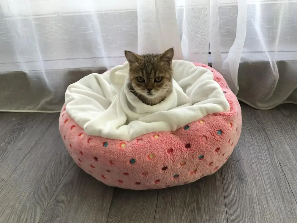 Мягкая круглая кровать для домашних животных, диван для котенка, гнездо, домик, маленькая собачка Тедди, питомник, зимняя теплая домашняя кошка, спальный мешок, щенок, лежак, подушка для домашних животных