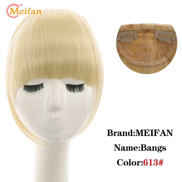 MEIFAN Clip in Hair Bangs Extension Hairpiece Synthetic Natural Fake Bang Hair Piece Air Bangs Clip on Bangs Black Brown 613