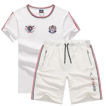 

Summer two piece set men's tracksuits husband Brand Tace & Shark man's T-shirt shorts cotton jogging sweatpants Track Suit men