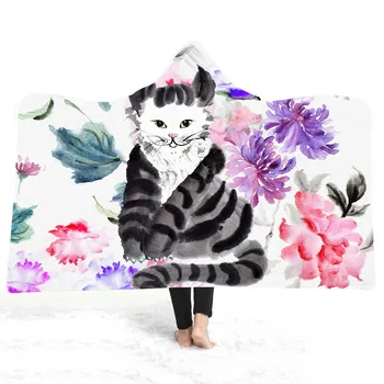 

Cats Dogs Easter Bunny Wearable Hooded Throw Warm Soft Blanket Animals Flamingo Teens Sherpa Fleece Winter Travel Office Blanket