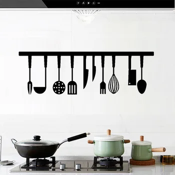 Creative Cutlery Knife Fork Wall Sticker Kitchen Restaurant Decoration Waterproof Art Mural Wallpaper Removable PVC Wall Decals