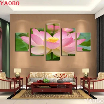 

Lotus diamond Painting By Numbers diy diamond embroidery flowers full square round diamond mosaic 5d cross stitch 5 pcs sets