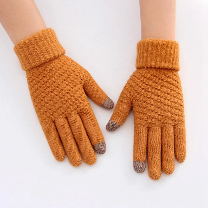 Вязаные перчатки для женщин, мужчин, детей, толстые теплые зимние, полный палец, варежки, женские, тянущиеся, вязаные, твердые, шерстяные, экранные, guantes