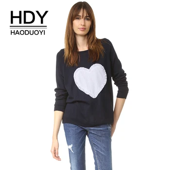

HDY Haoduoyi 2019 Casual Love Print Crewneck Tops Kawaii Sweet Loose Knit Long Sleeve Super Comfy Soft Short Pullover Sweater