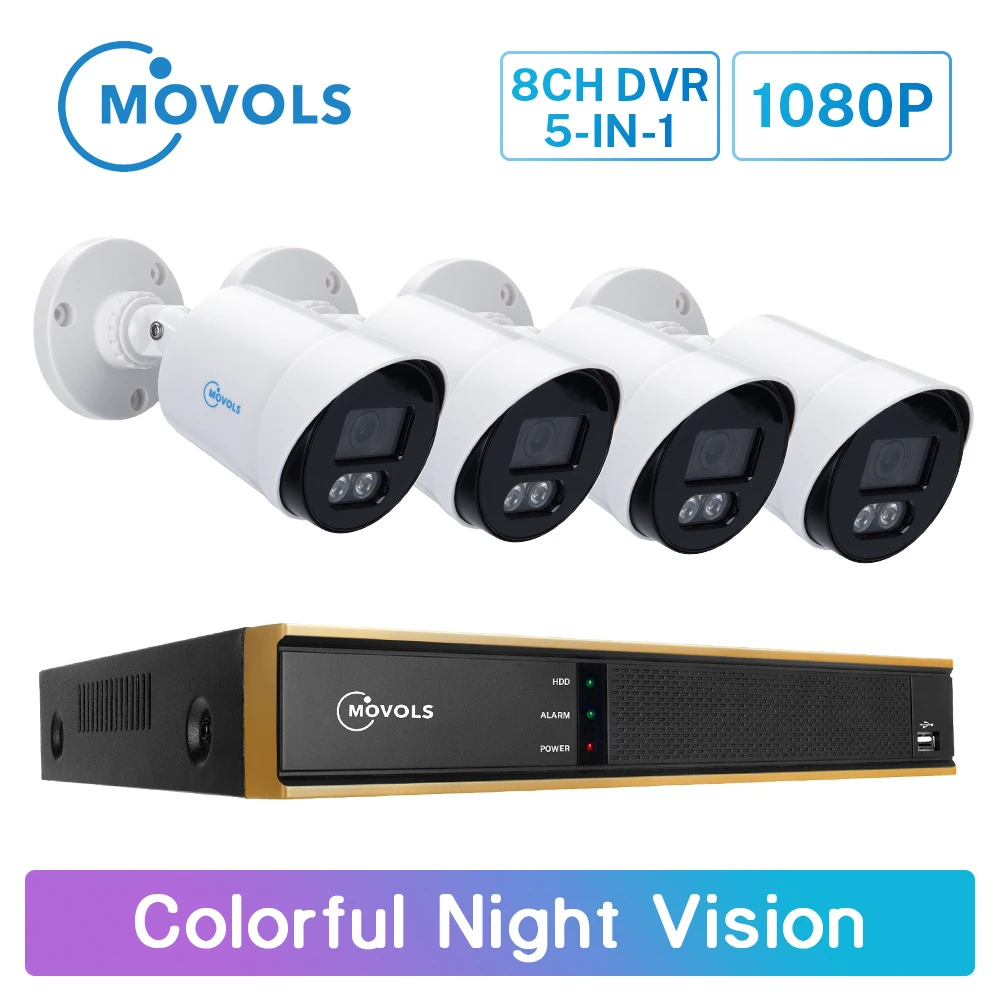 Movols 1080P 4 шт. цветная камера ночного видения CCTV 8CH 2MP P2P DVR комплект наружного