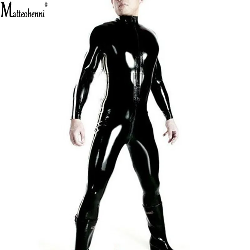 Men Bodysuit Jumpsuit Faux Leather Front Zipper Crotch Lingerie Gay Fetish Costumes Erotic
