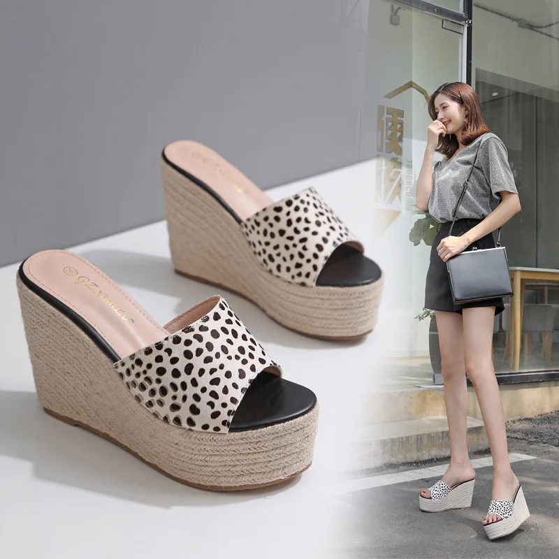 

Slippers Heels Low Slides Shoes On A Wedge High Sliders Summer 2019 Rome Basic Wedges PU Horsehair Rubber Fabric Genuine