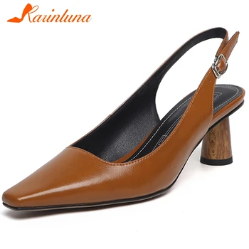 

karinluna New Fashion 2020 Genuine cow Leather concise shoes woman sandals strange style buckle strap sandals women shoes