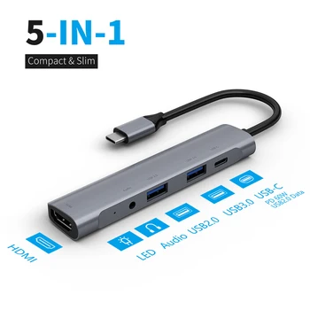

USB C to HDMI 3.0 Hub 5-in-1 Type-C Docking Station with Audio 4K HD Converter for Dell / HP USB Hub