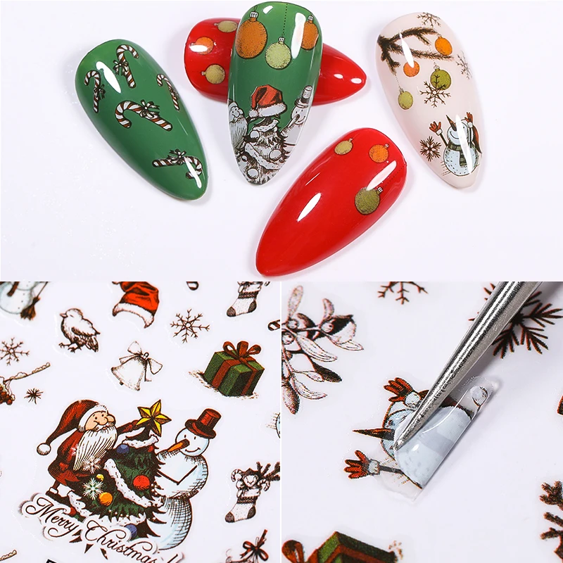 1PC Christmas Halloween 3D Nail Stickers Cartoon Santa Claus Bat Pumpkin Transfer Decals Decoration Manicures Accessories | Красота и