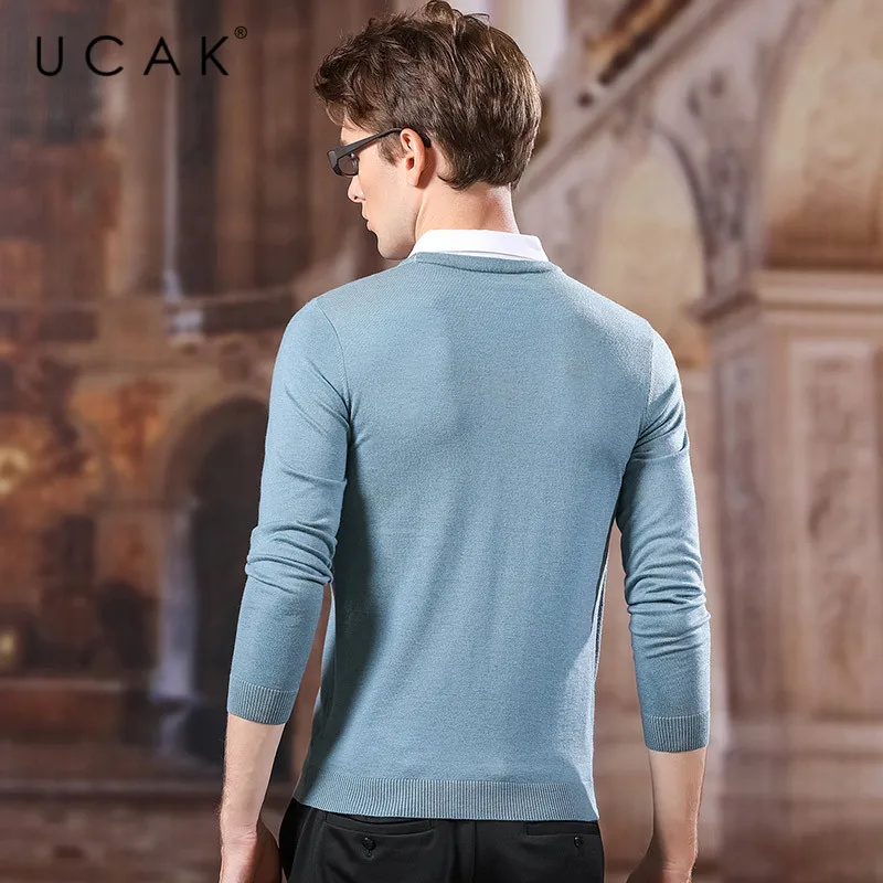 Discount UCAK Brand Sweater Men 2020 New Arrival Streetwear Casual Turn-down Collar Print Spring Autumn Cotton Fashion Pullover U1040