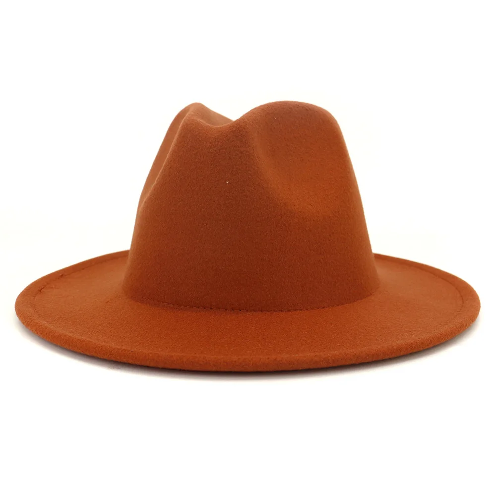 

2020 ladies solid color simple wool hat flat eaves big edge jazz hat wool neutral fedora new
