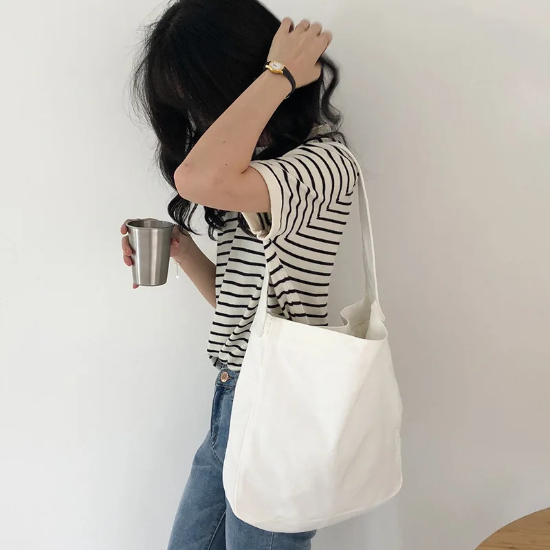 

Japanese-style Simple Solid Color Shoulder Bag Women's Canvas Casual Cloth Bag Large Capacity Hand Environmentally Friendly Shop