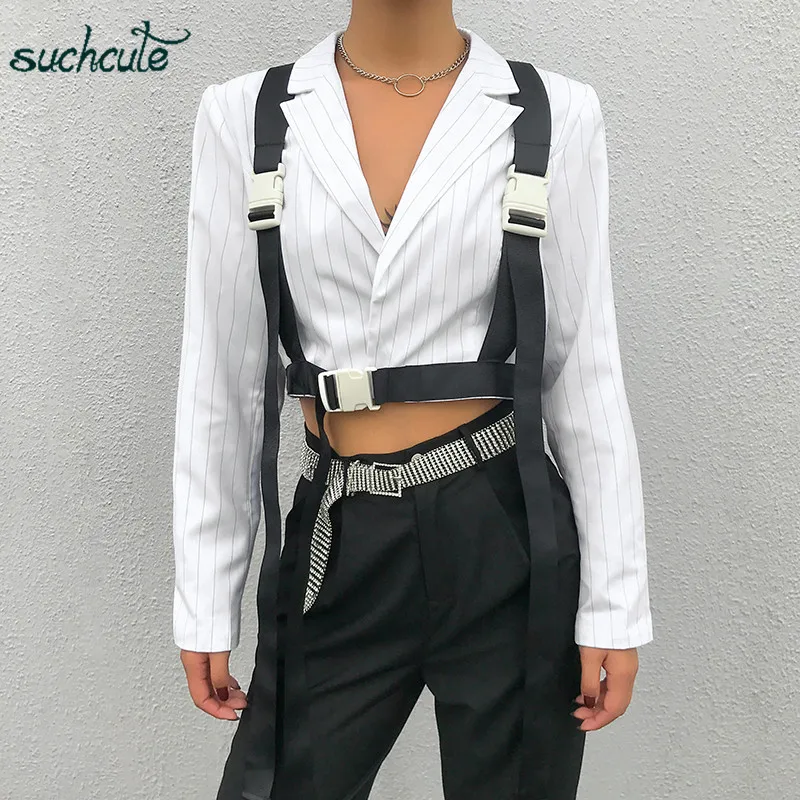 SUCHCUTE, полосатая женская блузка, повязка, металл, Модис, длинный рукав, женская рубашка, Harajuku, корейский стиль, шикарный, тонкий, для офиса, женские топы