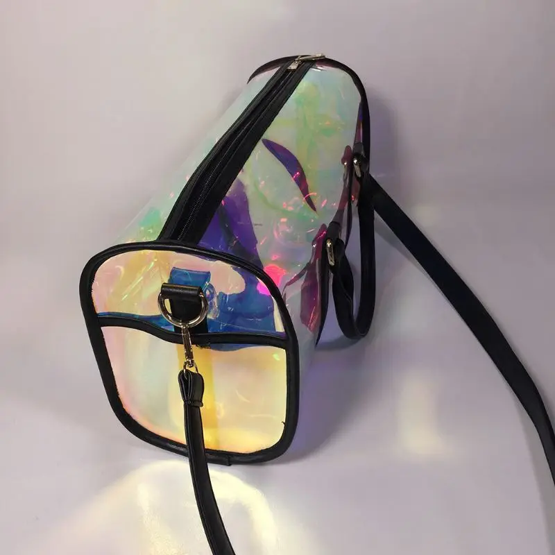 Fashion Travel Bag Women Large Capacity Portable PVC Shoulder Bag Holographic Weekend Luggage Tote