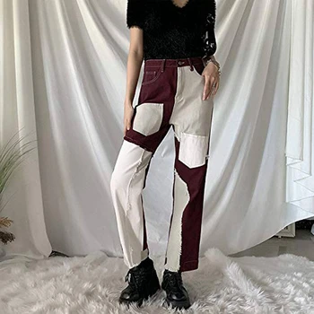 

Laamei 2020 Hip Hop Autumn Patchwork Pockets Jeans Women High Waist Straight Jeans Ladies Trousers Female Denim Pants For Woman