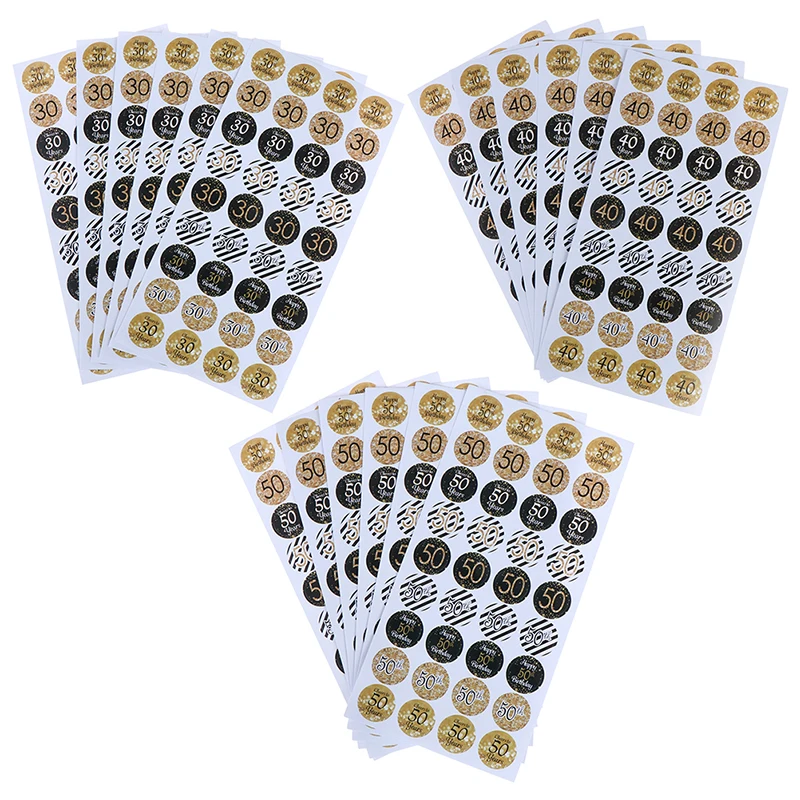 

216pcs 30/40/50th Happy Birthday Paper Seal Sticker 30 year old Event Party Gift Stickers Anniversary Party Decor