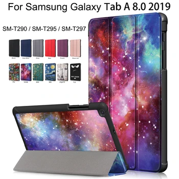 

Folding Folio Case For Samsung Galaxy Tab A 8.0 2019 Flip Painted PU Leather Cases SM-T290 T295 T297 Stand Tablet PC Hard Cover