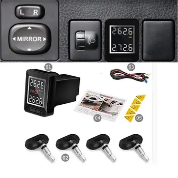 Sistema di monitoraggio automatico della pressione dei pneumatici TPMS Wireless con Display LCD a 4 sensori Monitor incorporato per Toyota Highlander RAV4 Camry