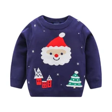 Детский милый свитер с рисунком из мультфильма, зимний плотный теплый вязаный свитер с принтом Санта-Клауса для мальчиков и девочек