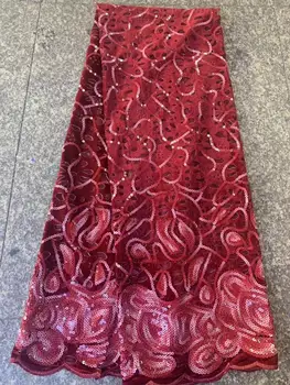 

New African velvet lace fabric 2020 high quality lace perforated design embroidery with sequins laces mesh fabrics for evening