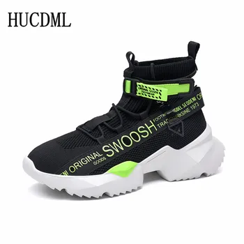 

HUCDML 2020 High-top Men Casual Shoes Spring/Autumn Mesh Comfortable Thick Bottom Sneakers Fashion Men Shoes Dropshipping