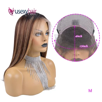 

USEXY 4/27 Ombre Human Hair Wig Highlight Honey Blonde Lace Front Wigs For Black Women 180% Remy Hair Straight 13x4 Lace Wig