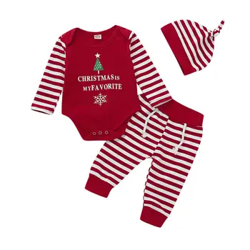 

Autumn Winter Newborn Baby Girl Boy Christmas Costume Long Sleeve Romper Tops+Pants+Hat Xmas Outfits Set